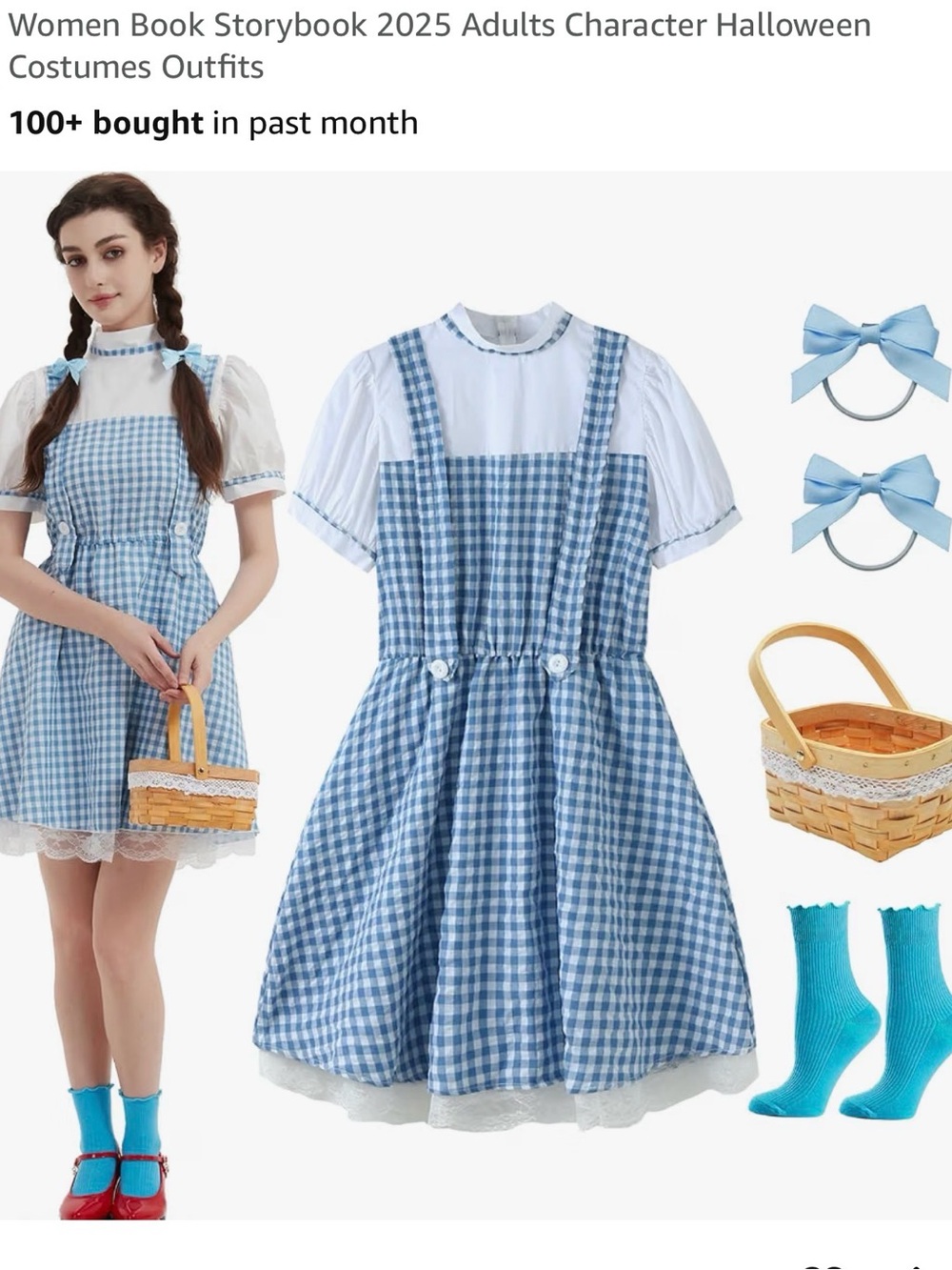 Classic Blue Gingham Storybook woman’s Costume Dress with White Blouse
